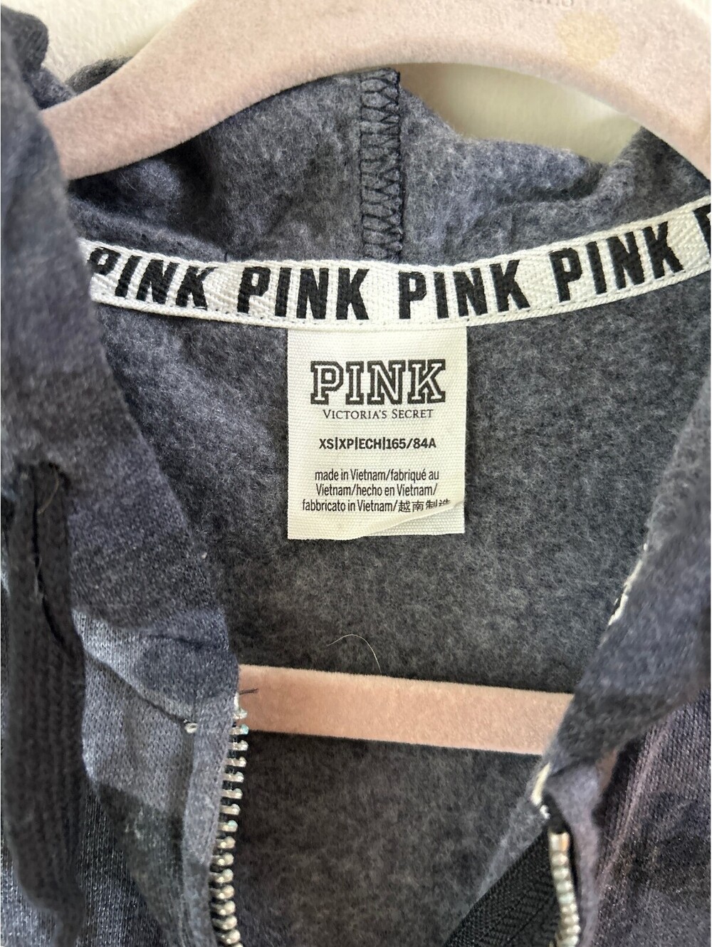 PINK Victoria's Secret Camo Full Zip Hoodie XS Gray Black Graphic Sweatshirt - Picture 3 of 6